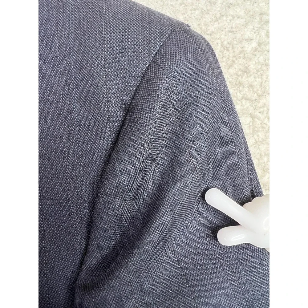 Nordstrom Suit Jacket Mens 43L Blue Stripe Wool Double Breasted USA